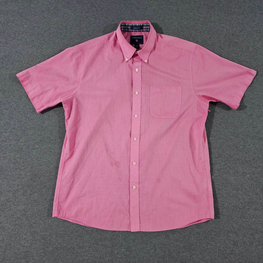 Saddlebred Mens Pink Short Sleeve Button Down Shirt Wrinkle Free Size Large